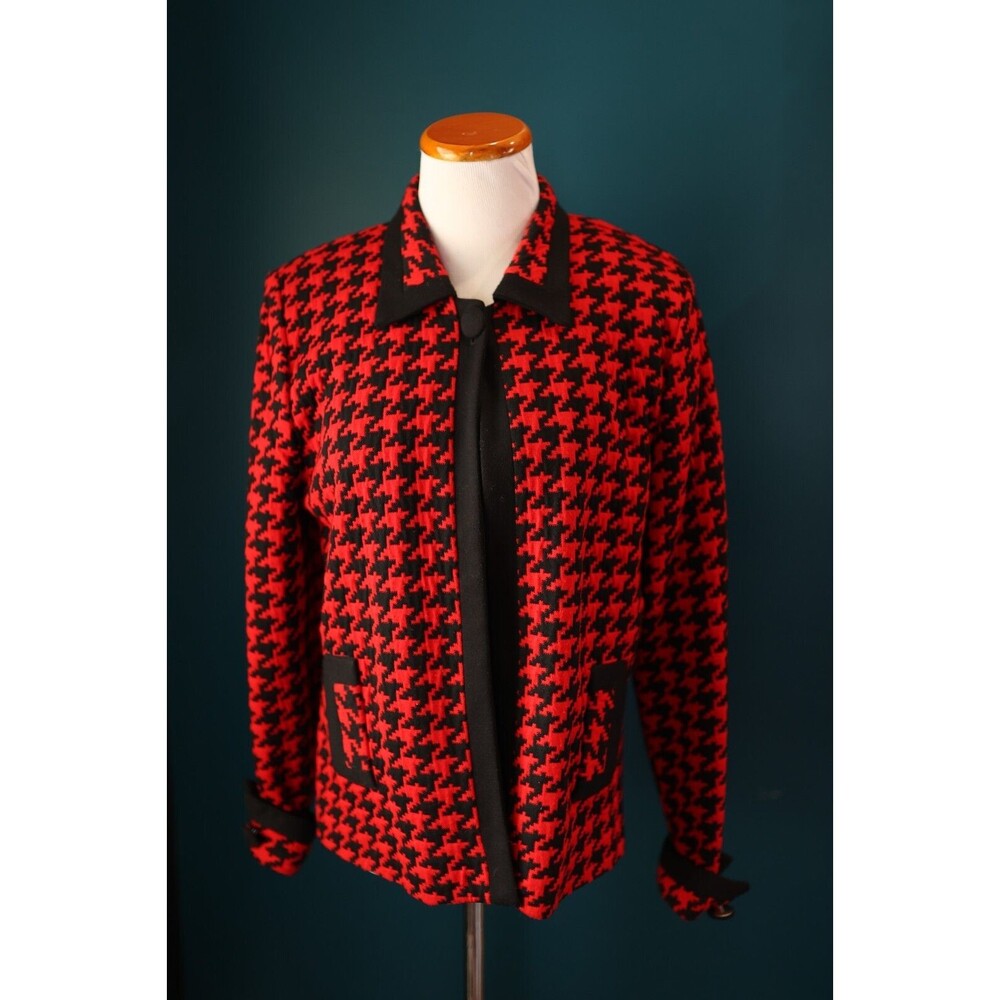 Vintage Victoria Morgan Red Black Houndstooth Corporate Goth Blazer Jacket 10